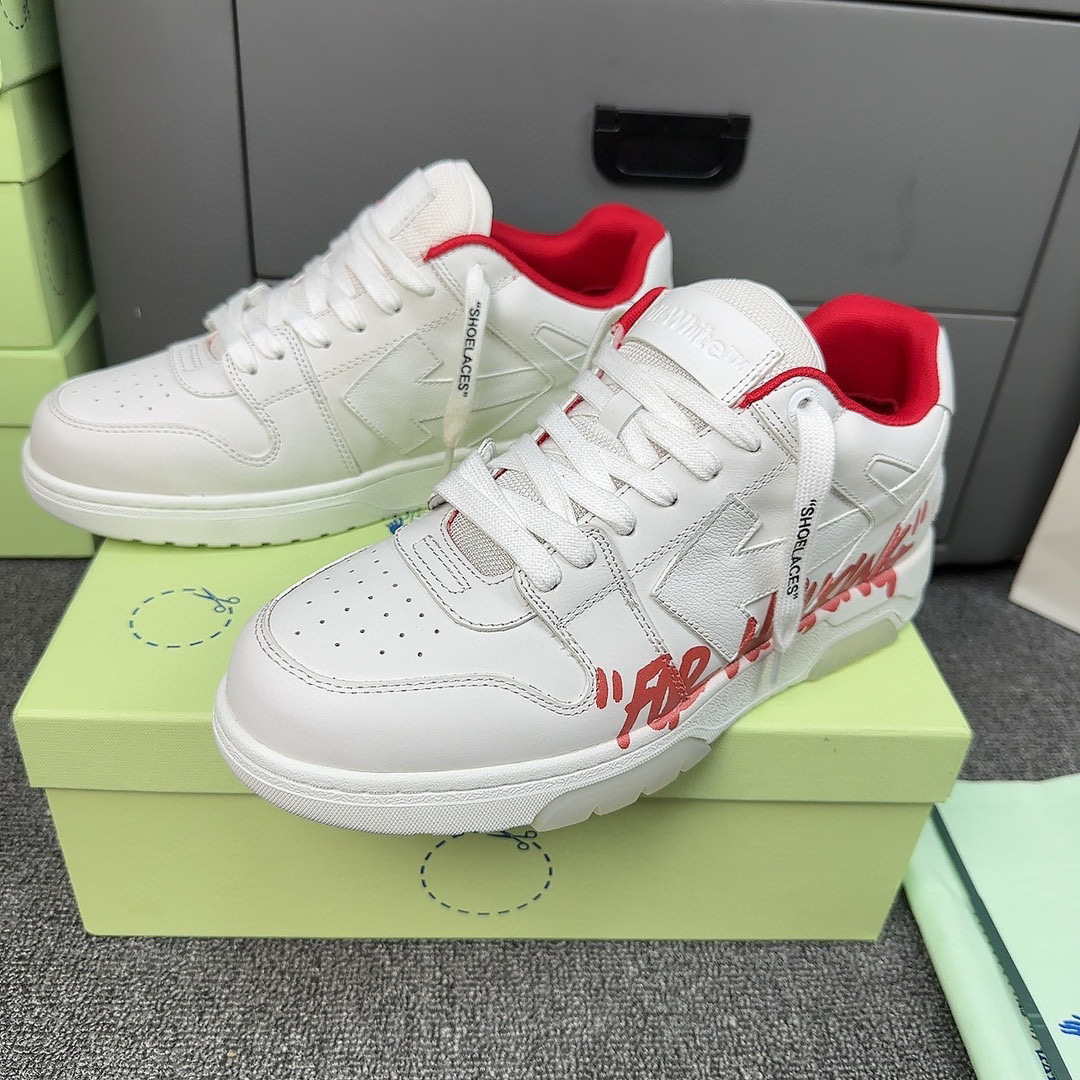 OFF-WH*TE Out Of Office OOO Low Tops For Walking White Red
