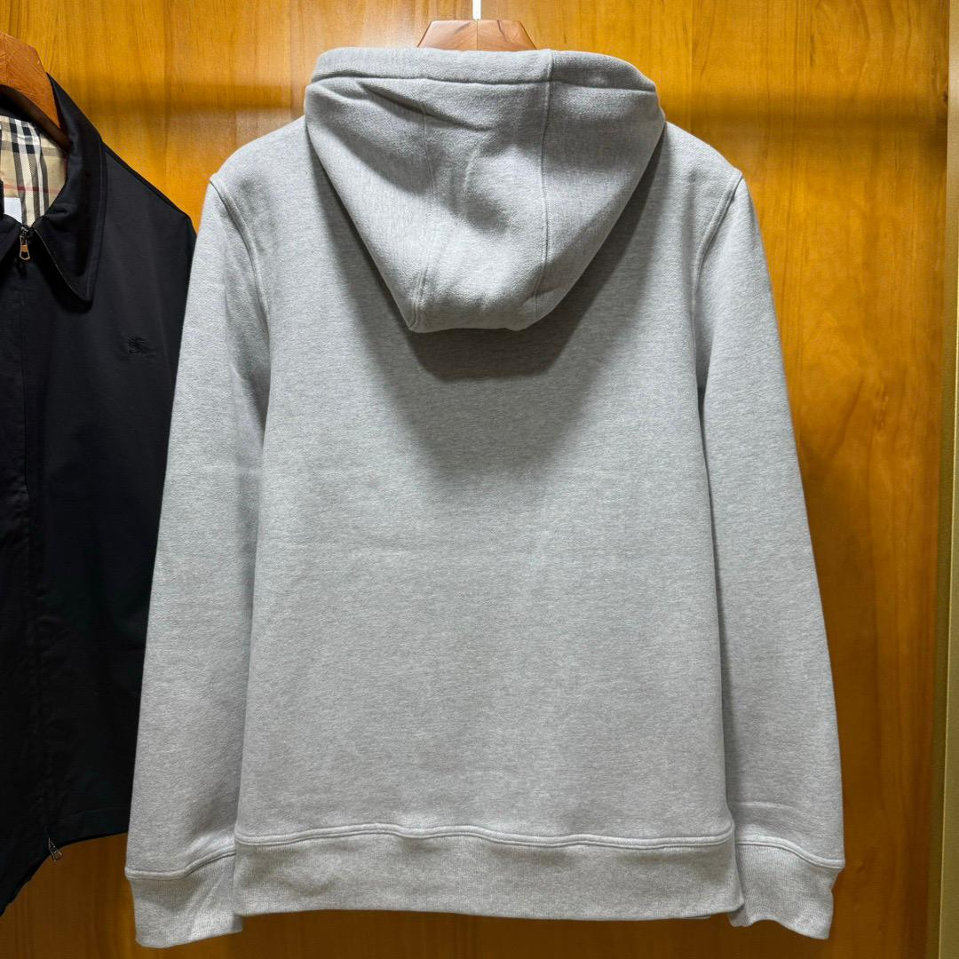 Burberry Men Letter Graphic Cotton Blend Zip Hoodie Pale Grey Melange