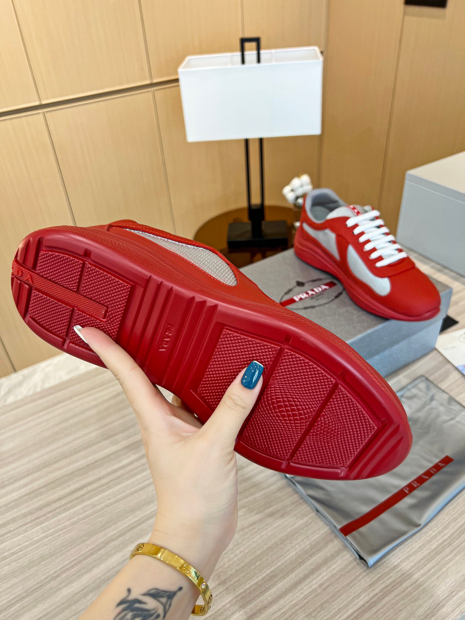 Prada America’s Cup Soft Rubber and Bike Fabric Sneakers Red 4E6500_3LLJ_F0011_F_025